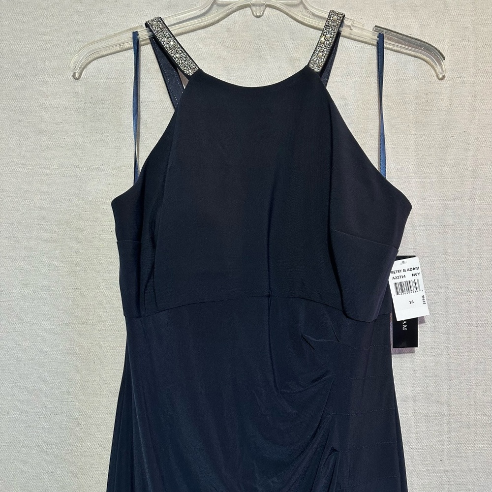 NWT Betsy & Adam Jayleen High Neck Side Ruched Stretch Knit Gown - size 16 - Picture 5 of 8